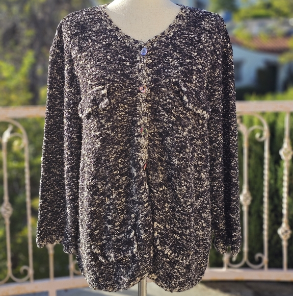 Sigrid Olsen Textured Bouclé Knit Cardigan Sweater Women’s 1X Button Front - Picture 1 of 15